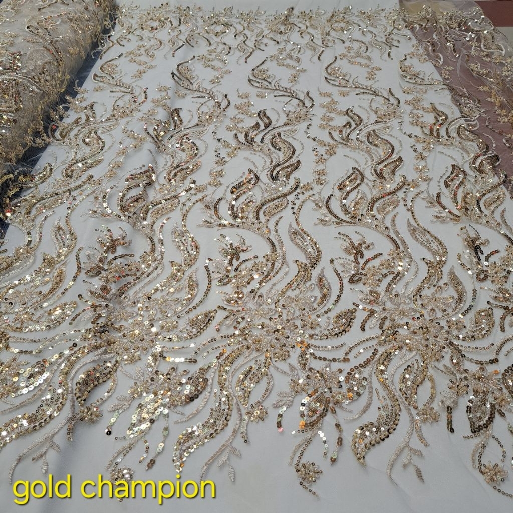 Bakal kain tulle payet salur motif terbaru/ bakal kebaya wanita tulle full payet murah