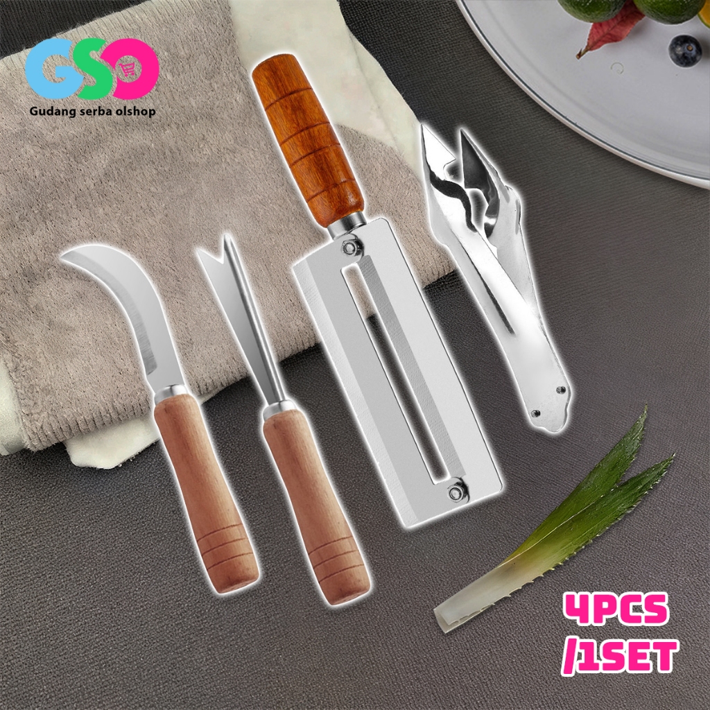 Set 4Pcs Alat Pengupas Nanas Khusus Pisau Peeler Pemotong Nanas