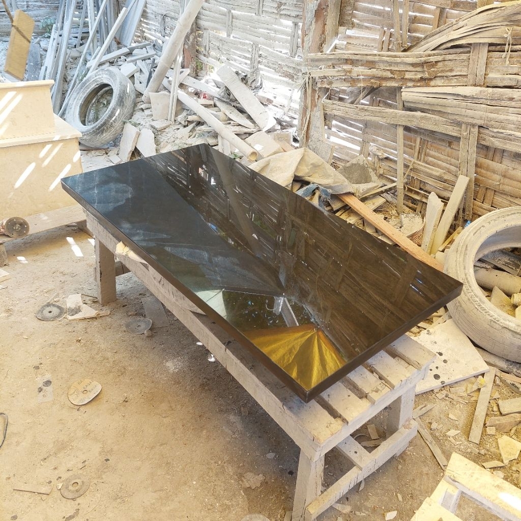 Top table || Daun meja kotak batu granit hitam bevel samping rata kilap glossy 120x60