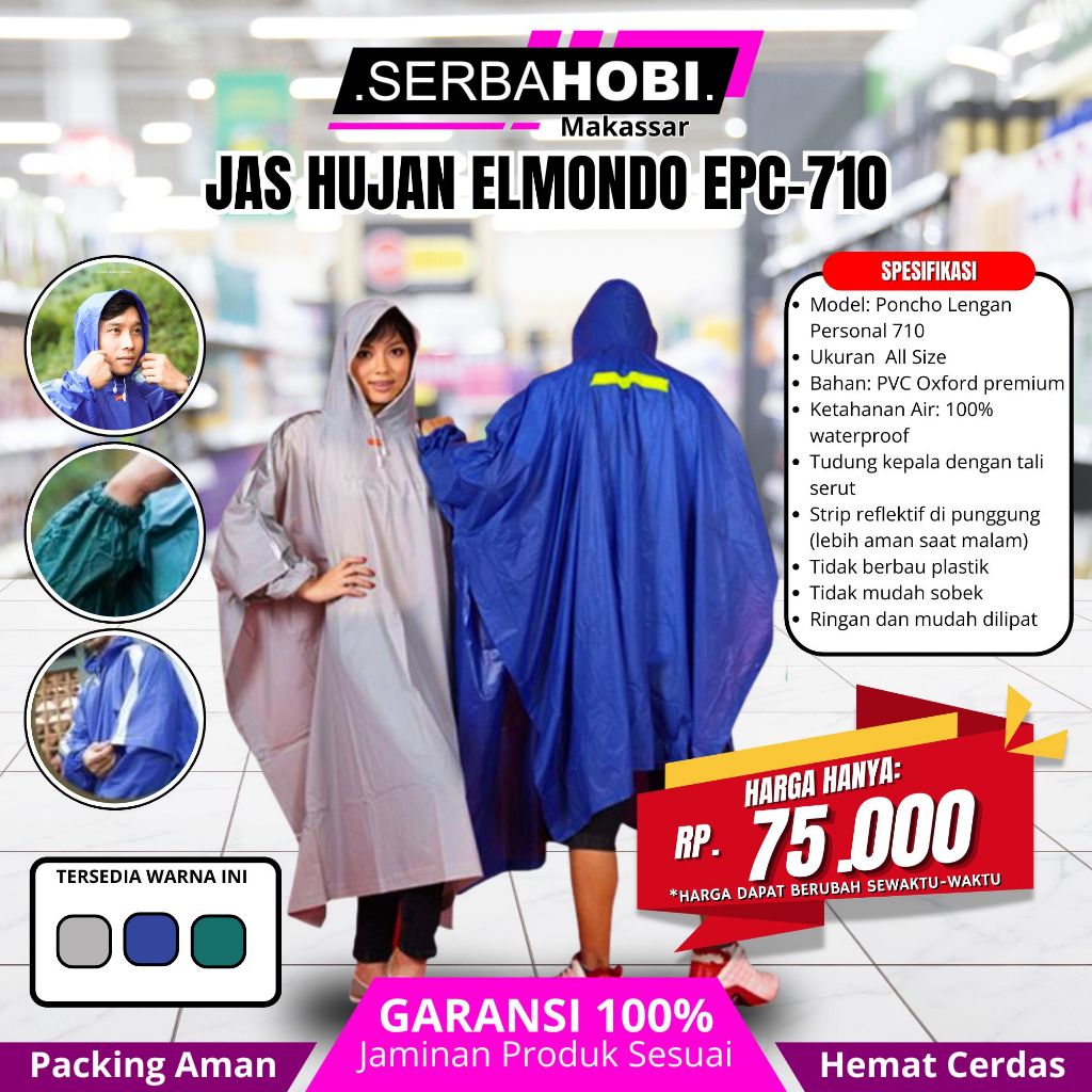 Jas Hujan Kalelawar Dengan Lengan / Jas Hujan Poncho Ponco Lengan Personal Elmondo 710 / Jas Hujan E