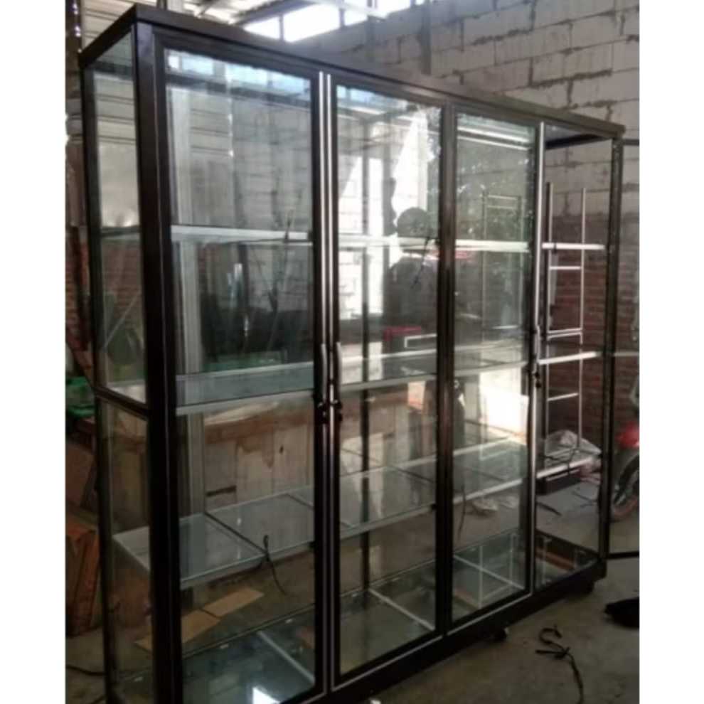 BACA DESKRIPSI/lemari baju alumunium 4 pintu kaca/lemari hias full kaca/lemari full alumunium/only j