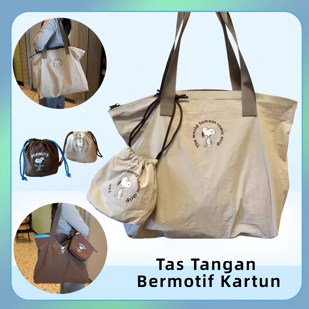 [COD] Lucu Snoopy Tas Perjalanan Lipat Dengan/Tas Totebag Wanita Minimalis Terbaru/Tas Kanvas Lipat 