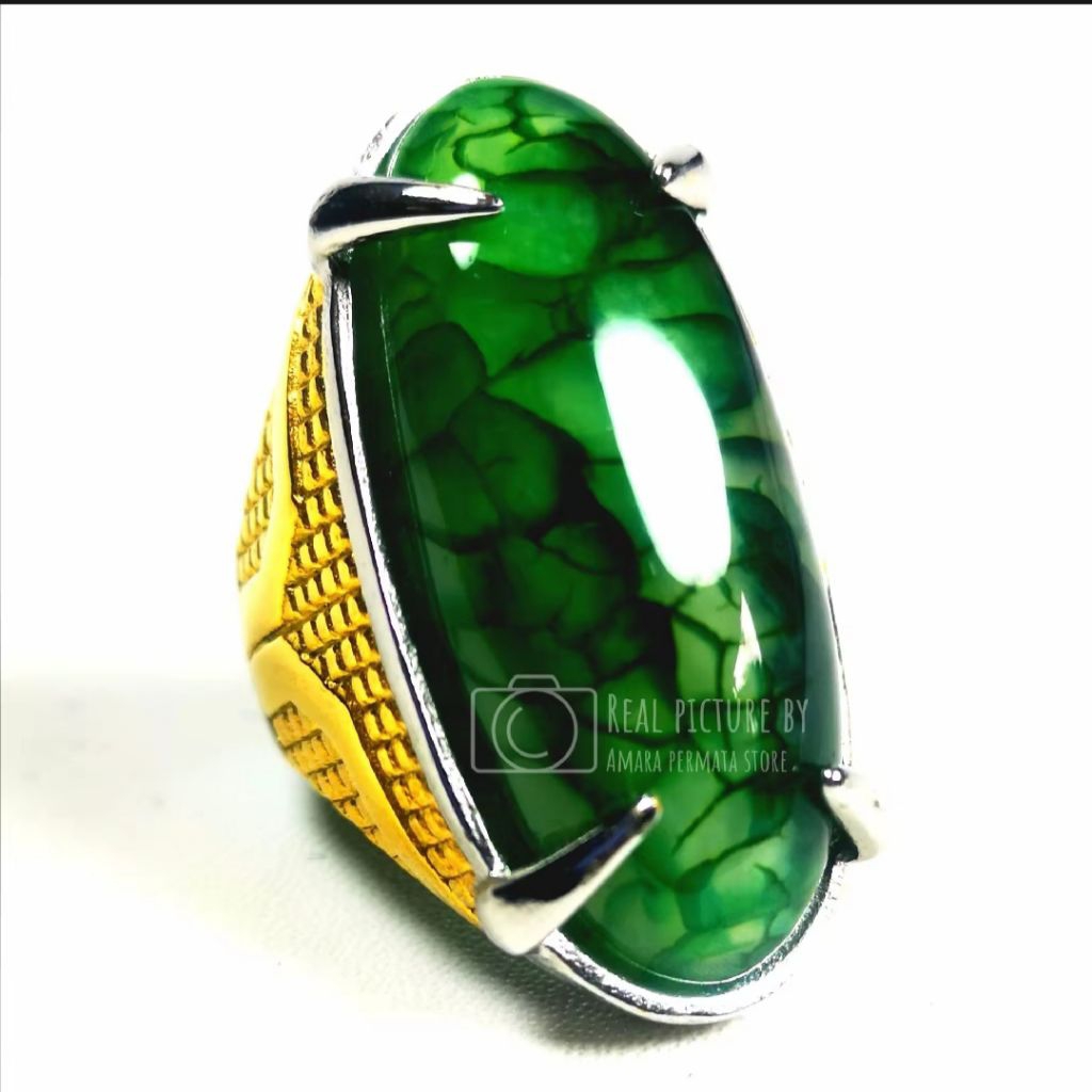 cincin batu akik pandan lumut sisik naga hijau ring titanium