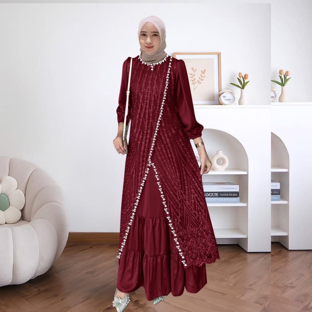 Butik88 Maxi Maudy MYD C8 Gamis Pesta Brukat Mewah Saten lebaran Kondangan