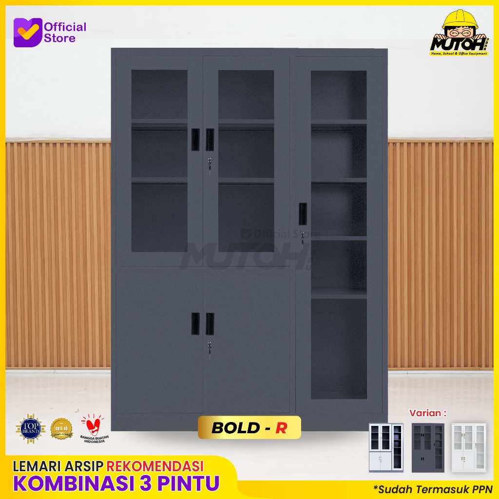 Lemari arsip 3 pintu REKOMENDASI | lemari besi arsip 3 pintu swing kombinasi MUTOH2000