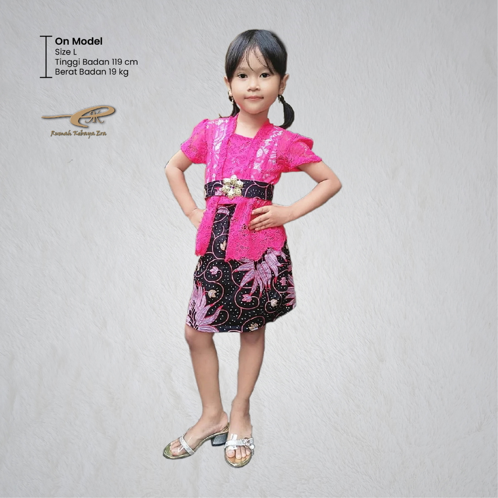 Setelan Kebaya Anak TANPA LAPISAN FURING Lengan Pendek + Rok Batik Pendek | Kebaya Bali Premium Size