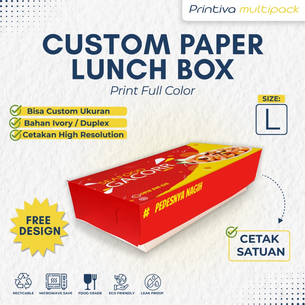 [CETAK SATUAN] Custom Cetak Paper Lunch Box Size L Food Grade Full Print
