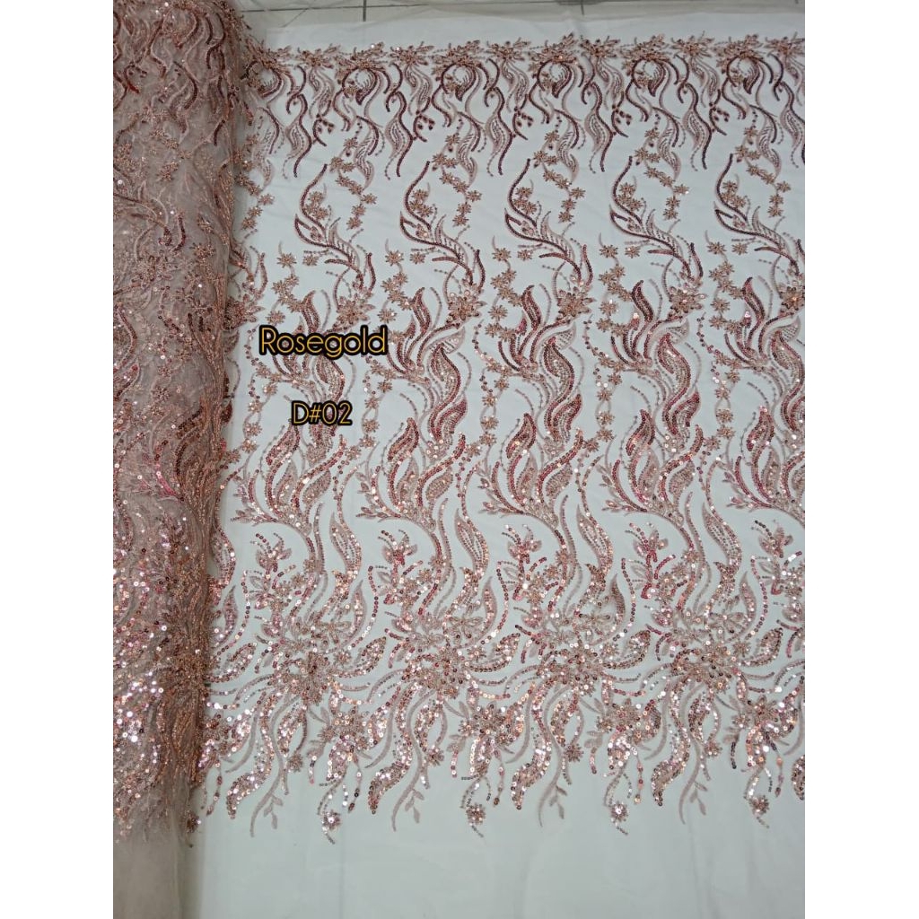 BAHAN KAIN TILE BORDIR BUNGA PAYET BORDIR PAYET SQUIN BAHAN KEBAYA DRESS PENGANTIN