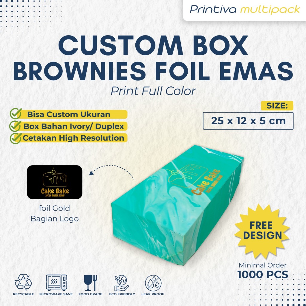 Custom Box Kue/ Brownies Full Color + Hot Print Poly Foil