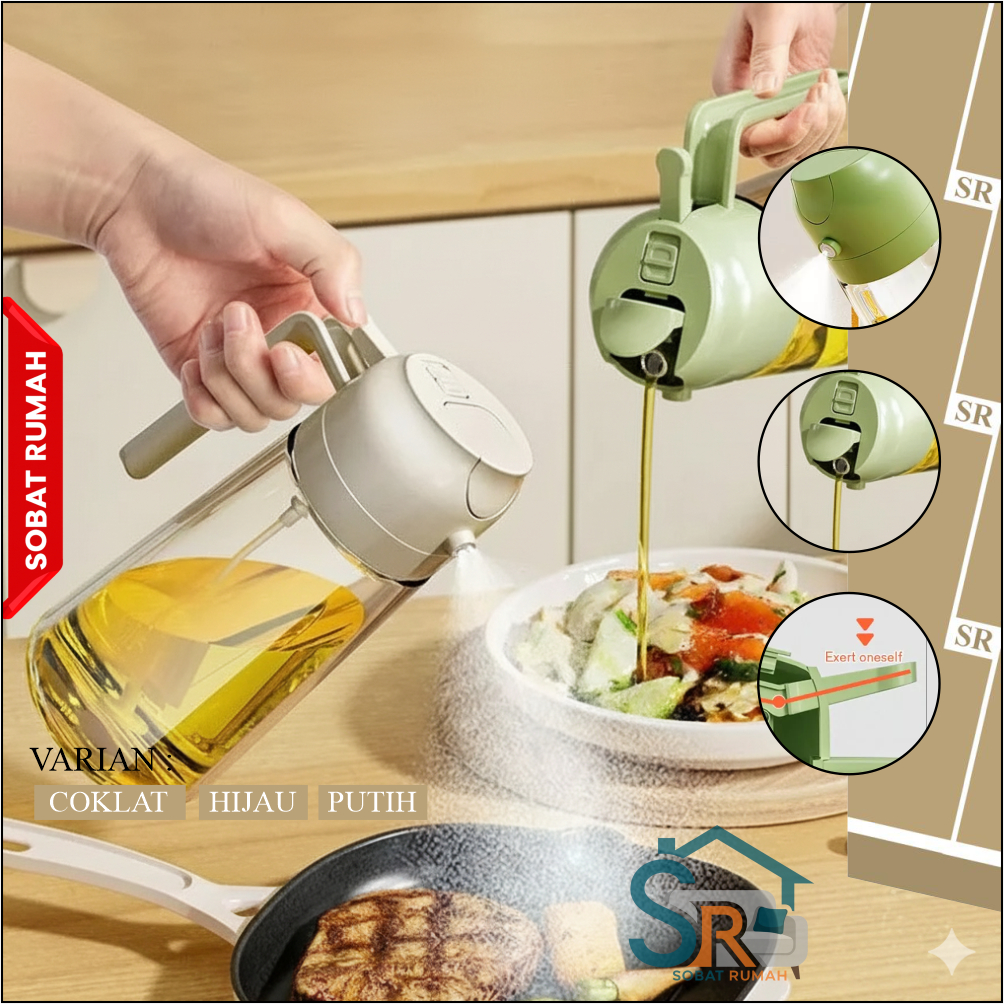 BOTOL MINYAK 2IN1 spray tuang wadah anti tumpah goreng sayur semprot kaca kecil 470ml