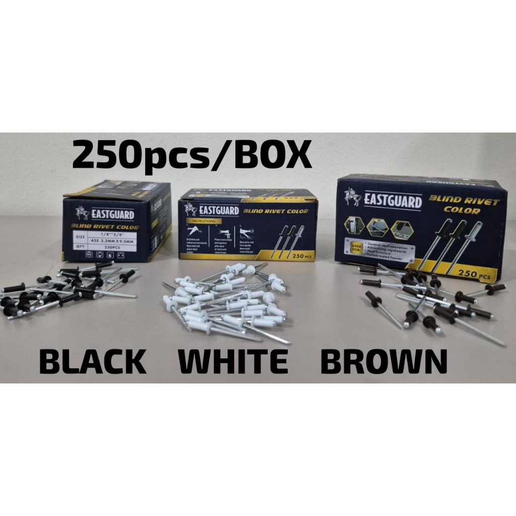 (isi 250pcs) PAKU RIVET HITAM PUTIH COKLAT 435 - Paku Rivet warna - Paku Rivet 250pcs - Blinds Rivet
