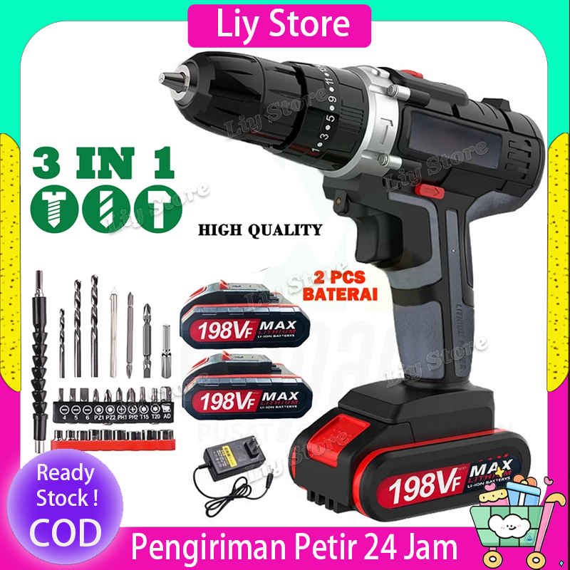 Mesin Bor Baterai Tangan Cordless Drill Battery impact drill Cordless Electric Drill Impact Cordless