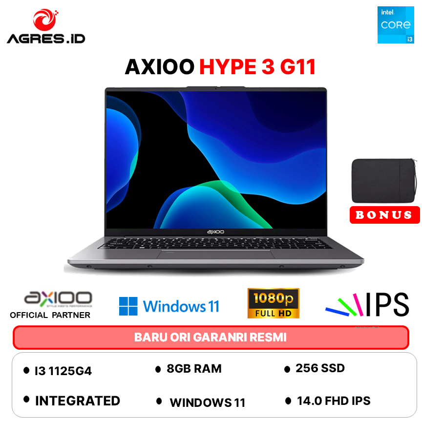 NEW - AXIOO HYPE 3 G11 INTEL CORE I3 8GB 256GB W11+OHS 14.0FHD IPS