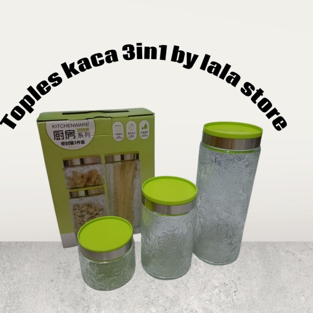 Toples kaca 3in1 toples motif bunga ,toples lebaran/natal