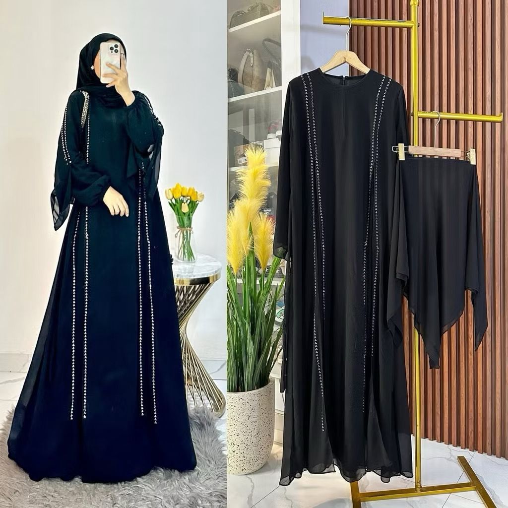 Discount Gamis syar'i ceruty baby doll abaya ceruty mewah + hijab variasi payet swarovski abaya