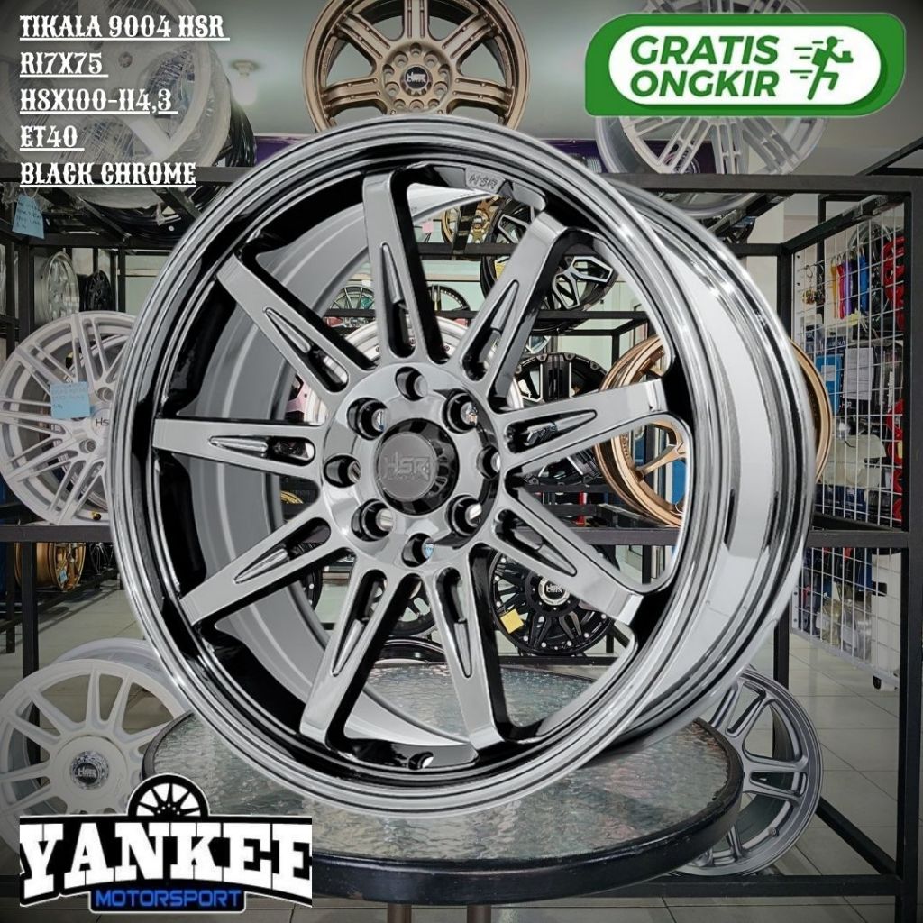 Velg Pelek Mobil Racing HSR TIKALA 9004 Ring 17 R17 BLACK CHROME buat AVANZA,YARIS,FIESTA DLL