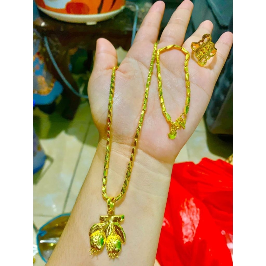 Set perhiasan padi 1 suku an lapis mas 24