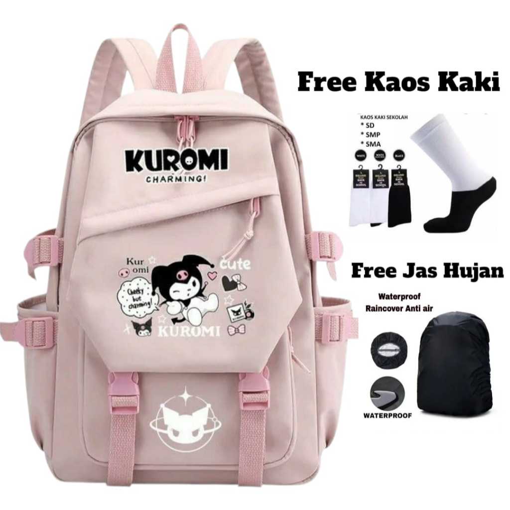 COD Tas Ransel Anime Kuromi Monokuma Ransel Wanita Warna Solid Kasual Remaja Perempuan Tas Sekolah T