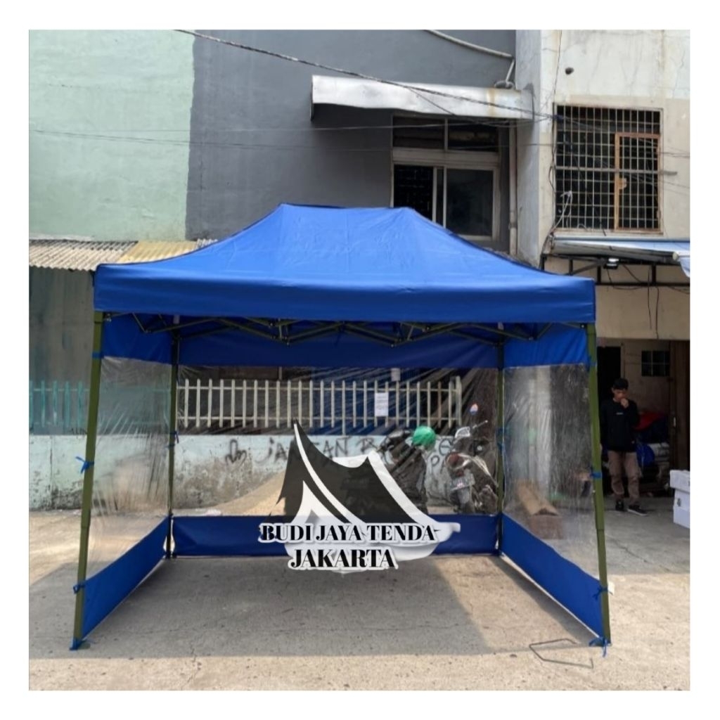 tenda jualan ,tenda lipat rangka super premium besi kotak hijau ukuran 2x3 dengan dinding 3 sisi