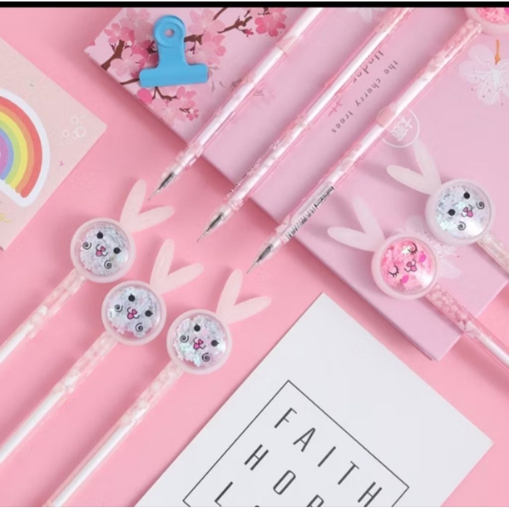 PULPEN KARAKTER PAYET GLITTER BUNNY LUCU PULPEN MURAH KARAKTER LUCU