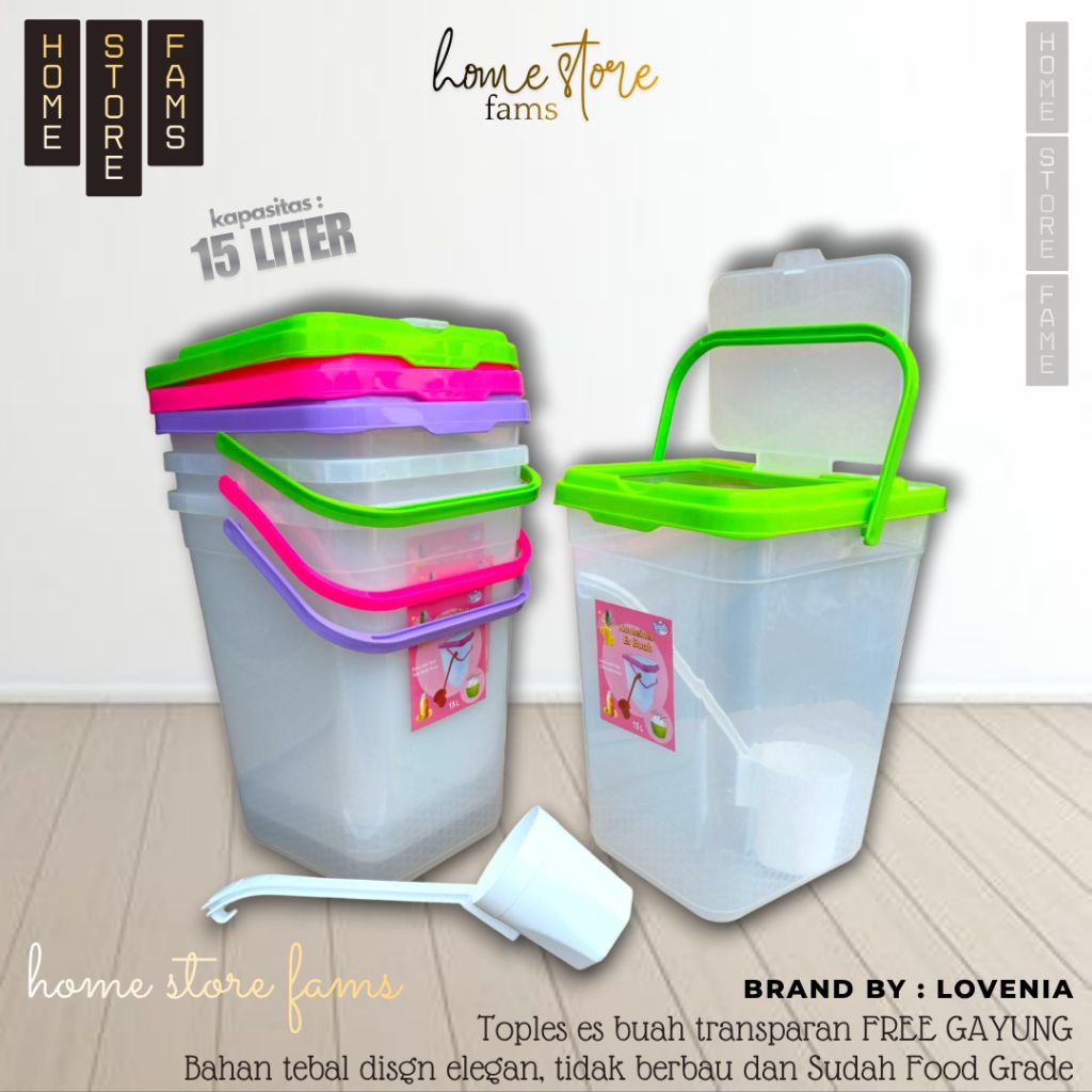 Lovenia - Toples Es Buah + Gayung 15 Liter - Toples Jualan Es - Aquarium Es - Kotak Es Buah