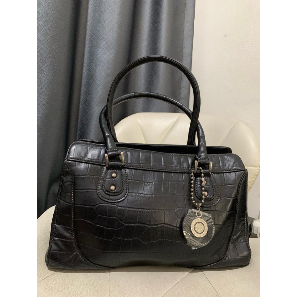 hand bag pierre cardin leather motif croco hitam preloved