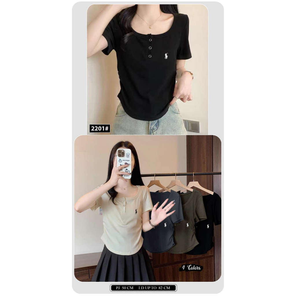 KAOS RIB KNIT KANCING DEPAN CROP TOP LENGAN PENDEK