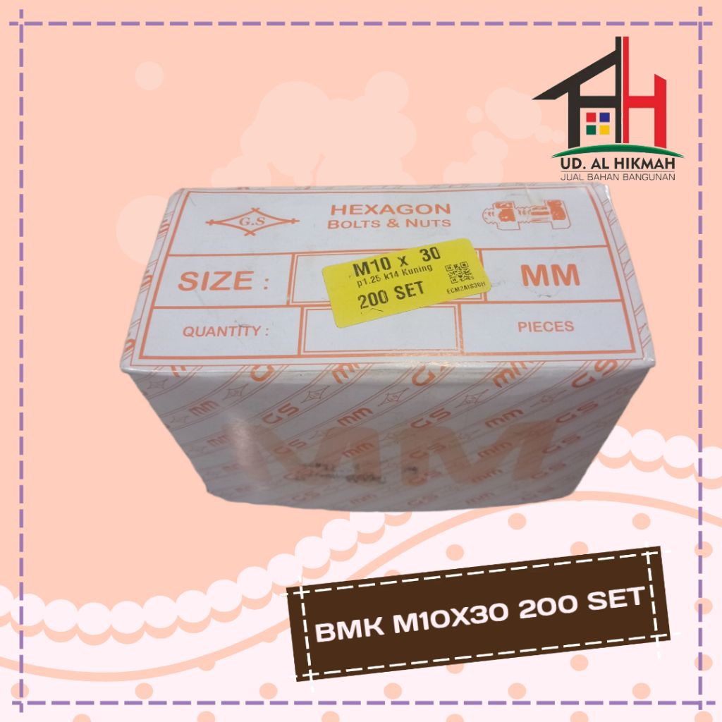 BAUT MUR HEX KUNING M10 X 30 M10X30 KUNCI 14 MM DUS 200 SET