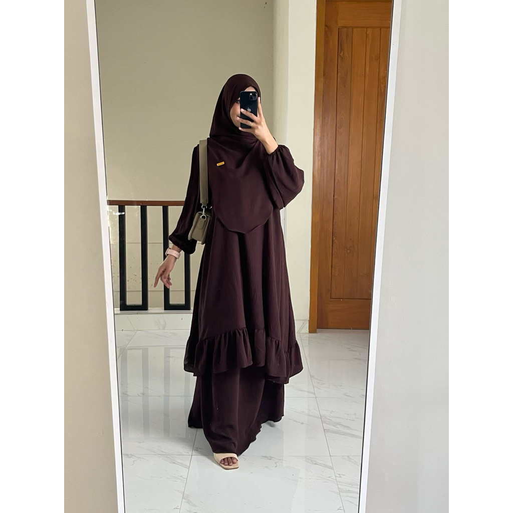 ALESHA PREMIUM SET ROK TUNIK SYAR’I PASHMINA OVAL WANITA ONE SET CRINKLE AIRFLOW PREMIUM