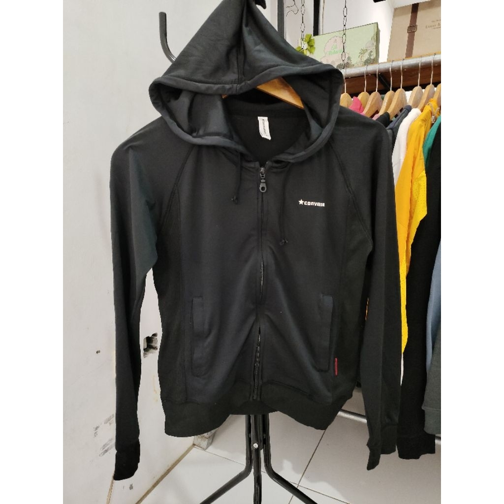 Hoodie Zipper Converse Hitam Original