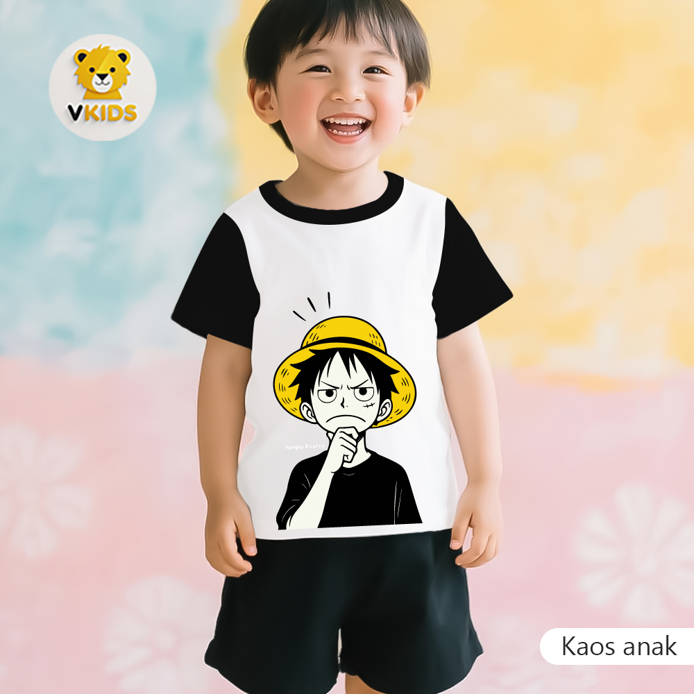 Setelan Kaos Anak Kombinasi One Piece Terbaru – Baju Anime Luffy Zoro Sanji, Keren dan Nyaman Dipaka