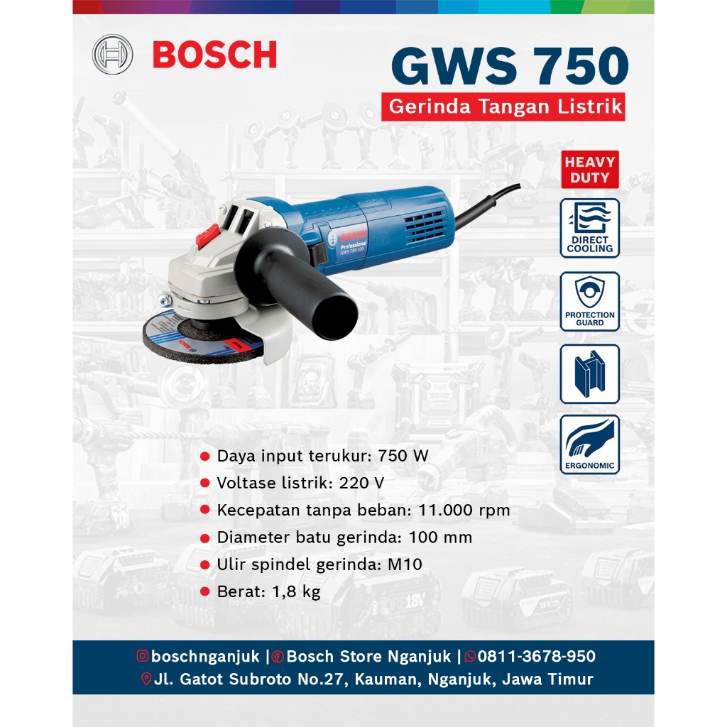 BOSCH GWS 750 Gerinda Tangan 4 Inch 750 Watt – Mesin Gerinda Original Bosch Garansi Resmi