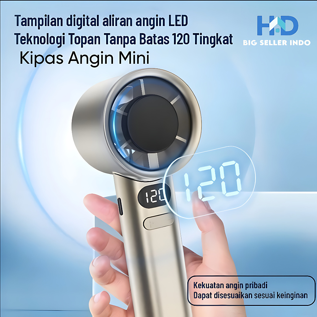 BS  Kipas Angin Portable Mini 120 Gear Wind Digital Display Desktop Fan Adjustable Turbo / Kipas Fan