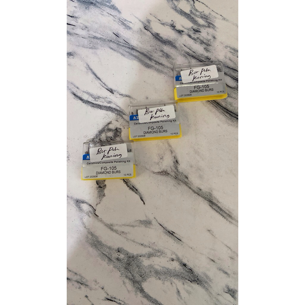bur pita kuning | diamond bur fine grit | bur gigi halus | dental diamond bur | alat preparasi gigi 