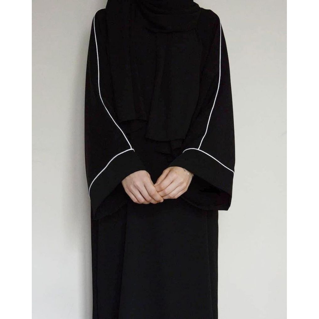 ABAYA polos list putih - abaya list putih elegan - abaya dubai list putih