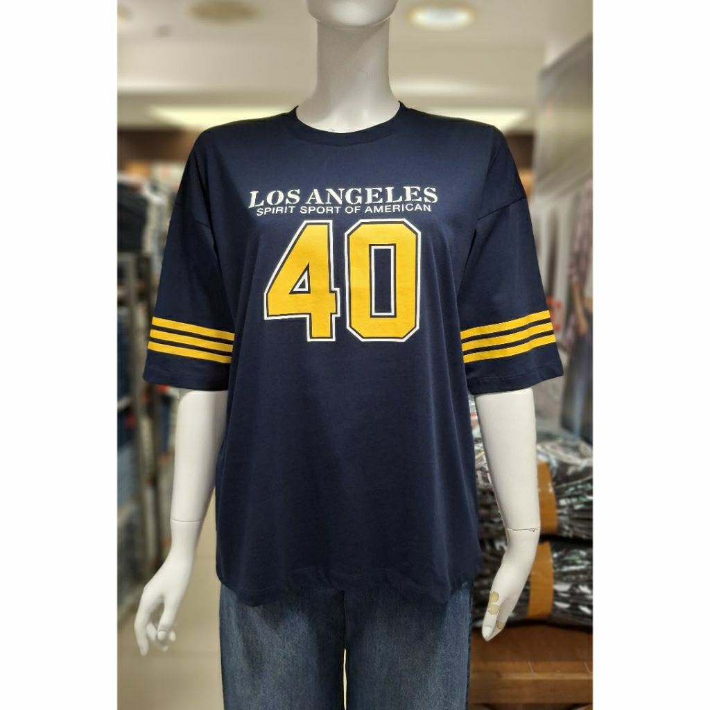 Logo Jeans Kaos Over Size Warna Navy Wanita Original New Arrival