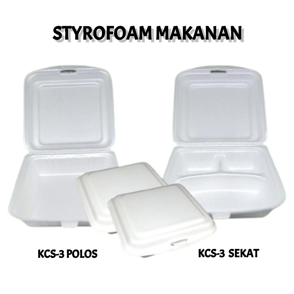 Styrofoam KCS 3 Polos Sekat isi 100 Kotak Sterofoam Lunch Box Tempat Makan Makanan Bekal Bento Gabus