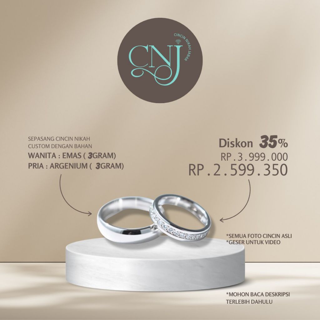 Cincin Nikah Custom Sepasang (Emas & Argenium)