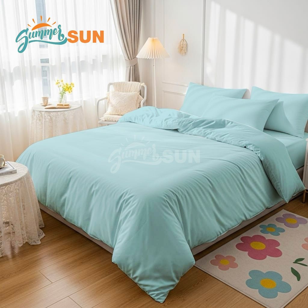 Bed cover Set Polos Biru Wardah Plain - Summersun09