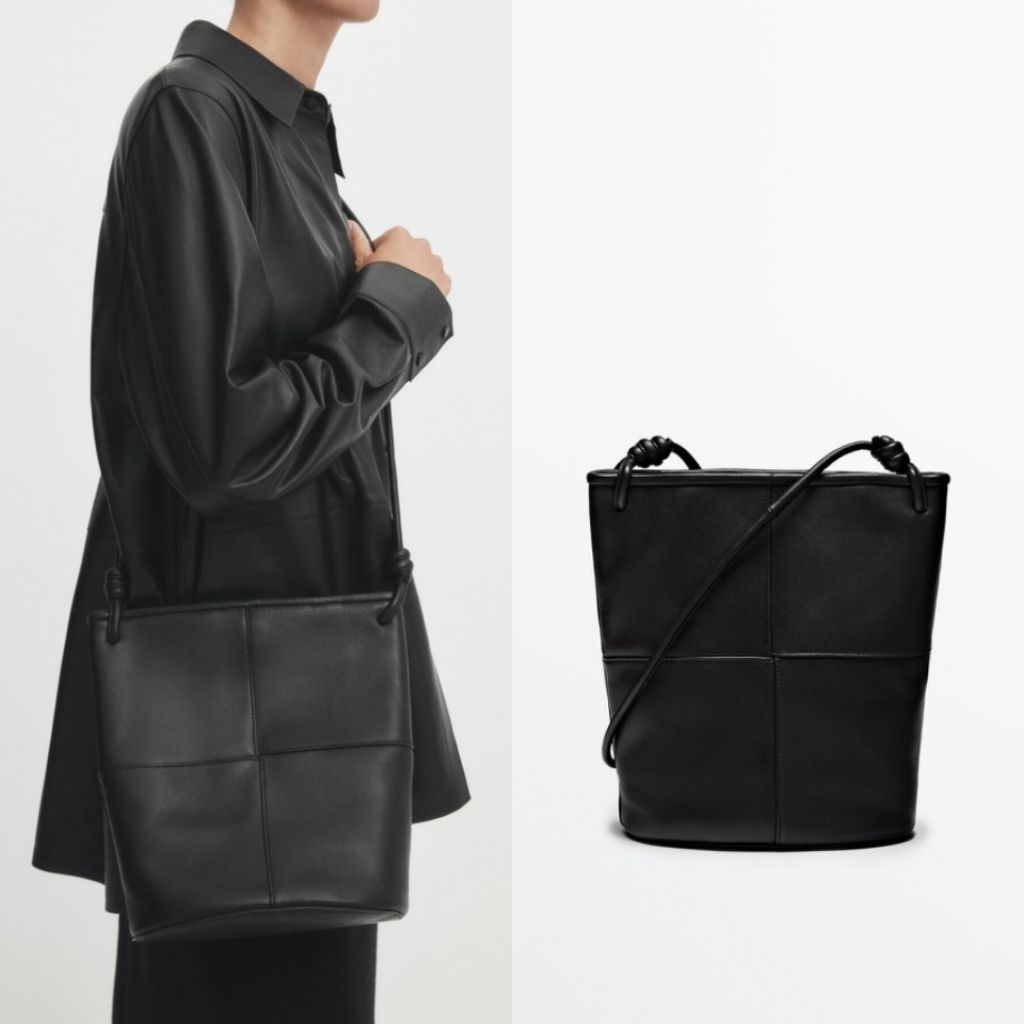 MASSIMO DUTTI TAS NAPPA LEATHER BUCKET BAG HITAM BARU ASLI ORIGINAL