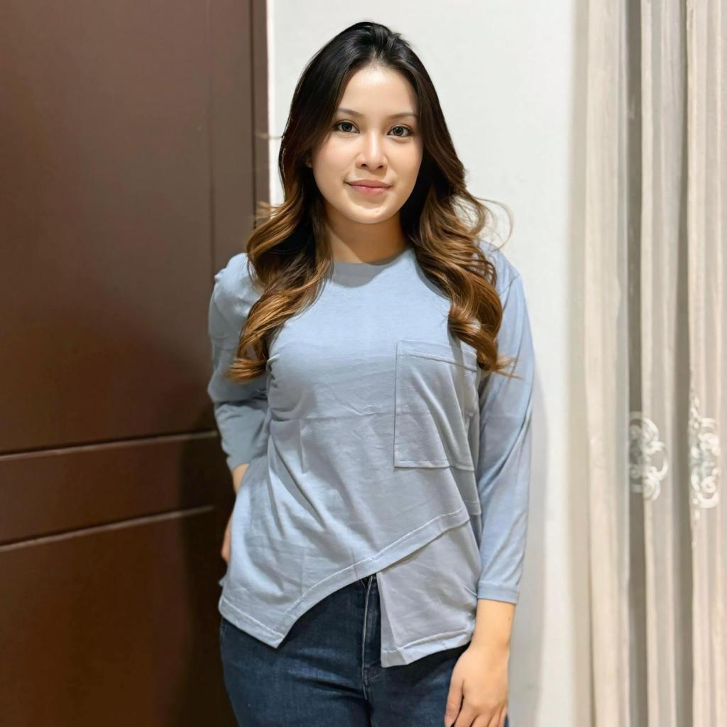ZEEROKS Baju Atasan Wanita Lengan Panjang Shella  Bahan Cotton Combed