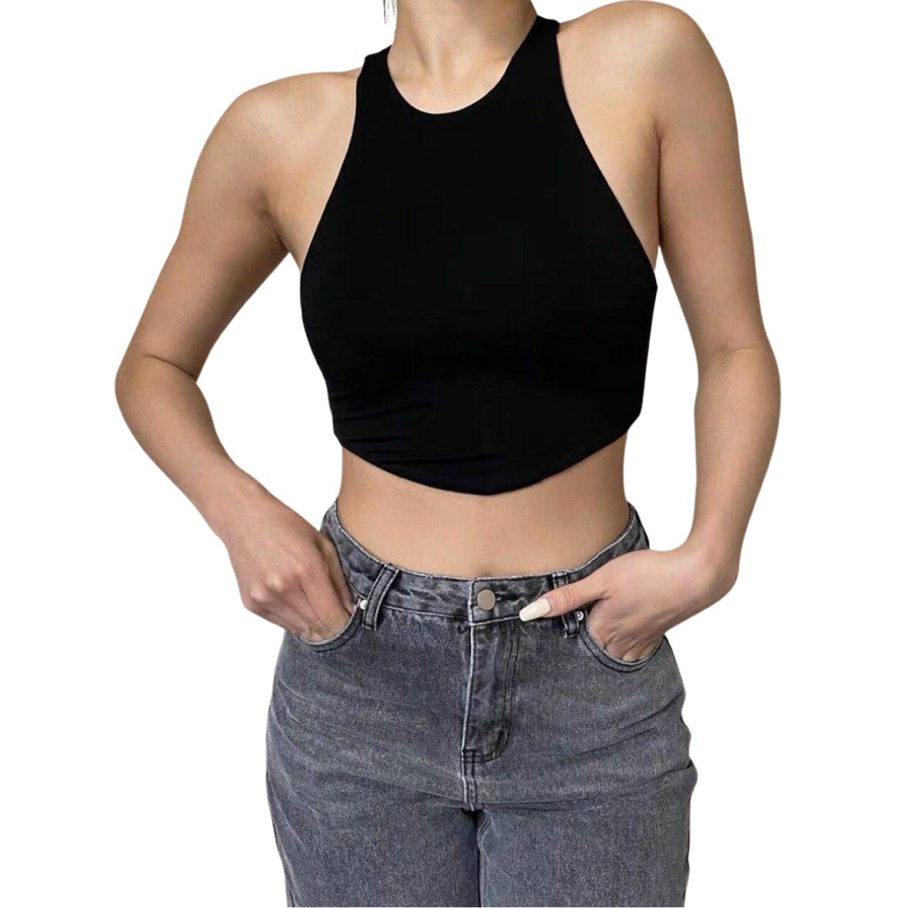 Tank Top Crop Wanita Basic Rib Knit Tanpa Lengan (STANDART & BIG SIZE)