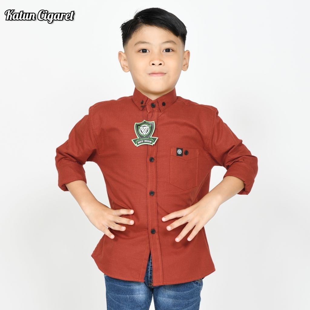 BOY MOM Teracota Cigaret Anak Kemeja Polos Anak Lengan Panjang Warna Teracota Bahan Katun Cigaret Uk
