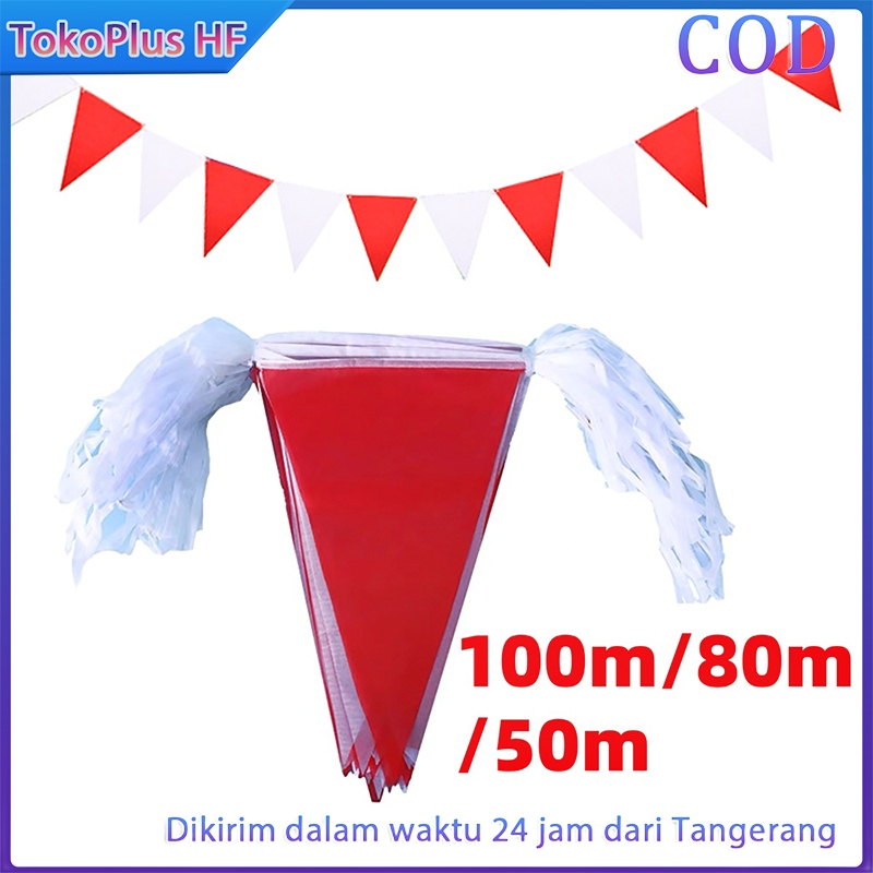 150Pcs 100M Bendera Segitiga Merah Putih Bunting Flag Segitiga Bendera Hias Festival TokoPlus HF