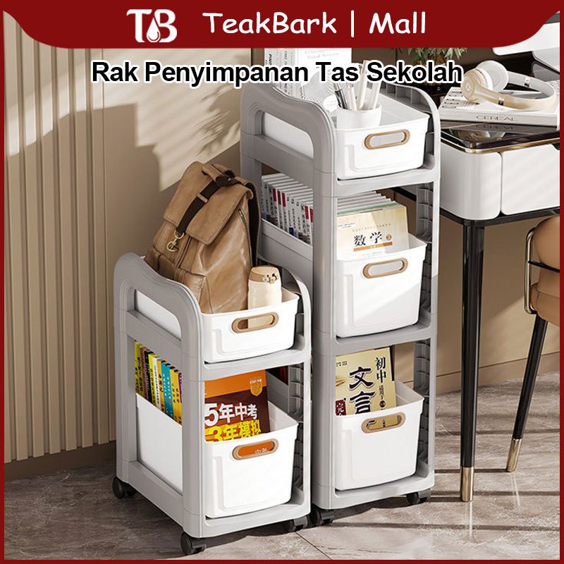 Teak Bark Rak Buku Bergerak Dengan Roda, Rak Penyimpanan Multifungsi, Rak Majalah Dan Rak Penyimpana