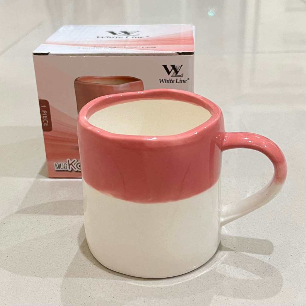Mug Pastel Korean White Line Keramik Cangkir / Mug Korean Style