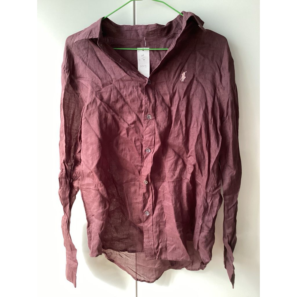 PRELOVE Baju Dewasa Kemeja Logo Polo Poloan Lengan Panjang Warna Coklat Burgundy (*Baca Deskripsi)