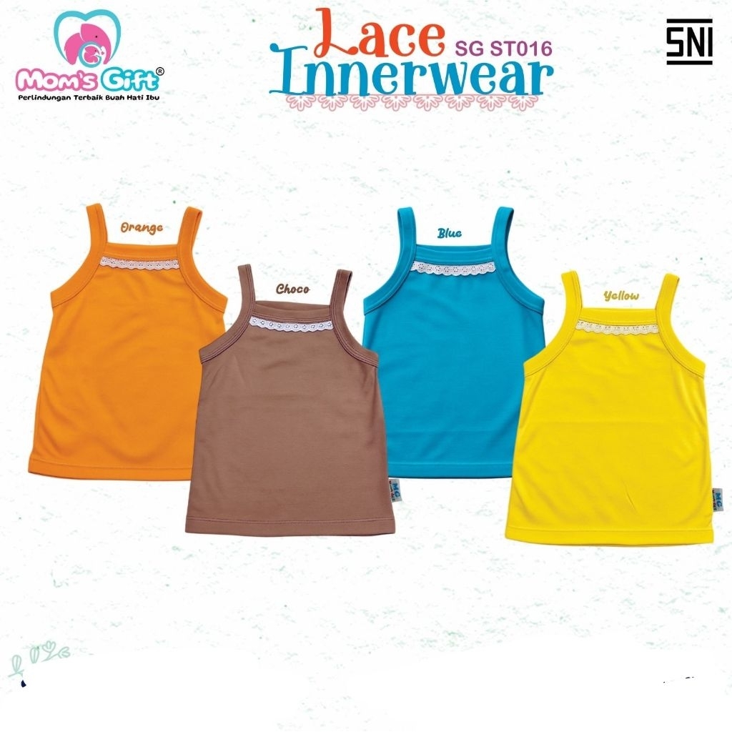 MOMS GIFT 3 pcs Tanktop Bayi Perempuan SNI Singlet Tali Lebar Anak Cewek Motif Renda Uk. M - 3L