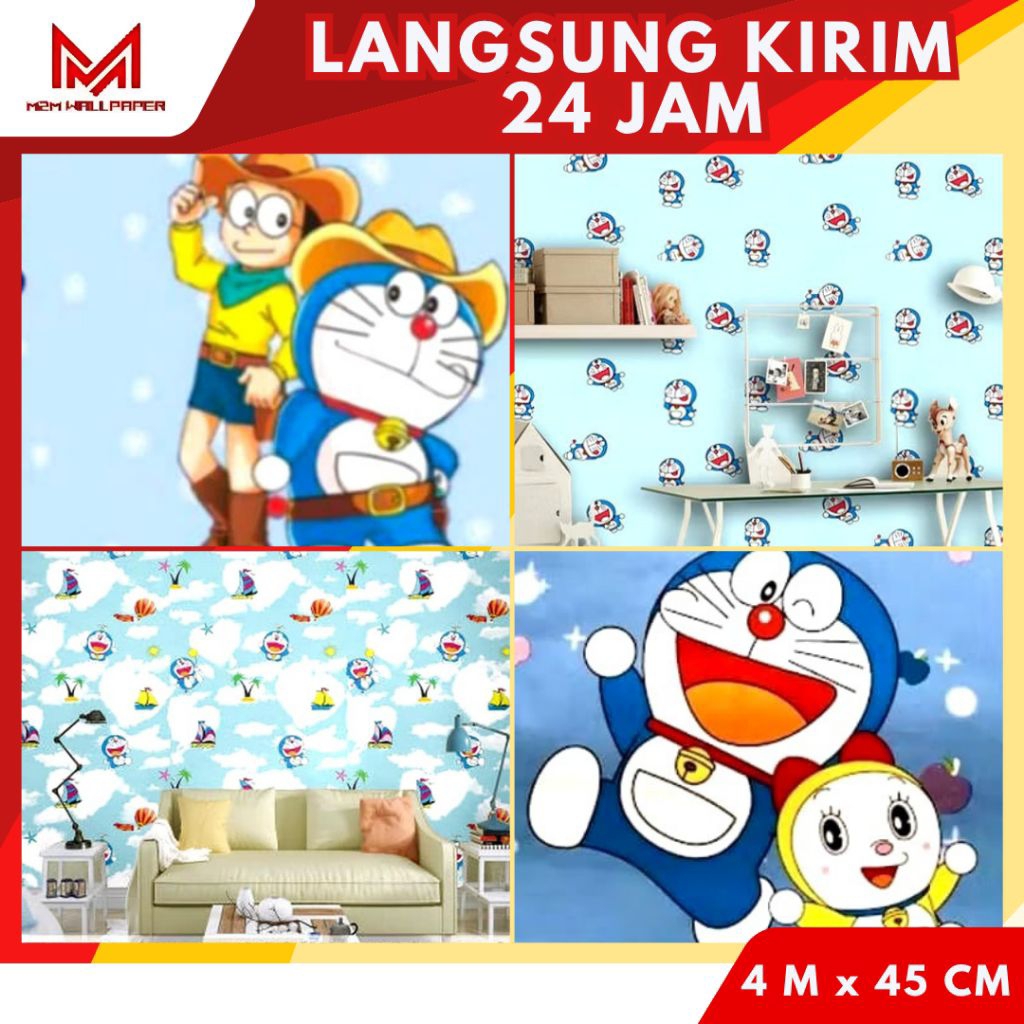 Wallpaper Dinding Kamar Anak Wallpaper Dinding Motif Doraemon Wallpaper Dinding Karakter Anak