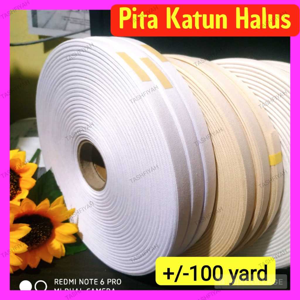 Pita label katun polos halus piterban lebar 1 2 3 cm sekitar 100m PT